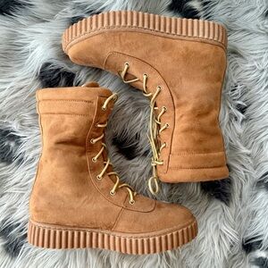 Brown suede platform boots
